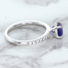 Load image into Gallery viewer, 1.12ct Round Blue Sapphire Ring with Diamond Accents in 18K White Gold
