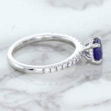 Load image into Gallery viewer, 1.12ct Round Blue Sapphire Ring with Diamond Accents in 18K White Gold