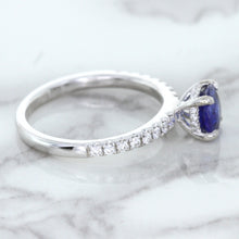 Load image into Gallery viewer, 1.12ct Round Blue Sapphire Ring with Diamond Accents in 18K White Gold