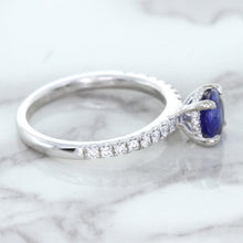 Load image into Gallery viewer, 1.12ct Round Blue Sapphire Ring with Diamond Accents in 18K White Gold