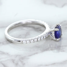 Load image into Gallery viewer, 1.12ct Round Blue Sapphire Ring with Diamond Accents in 18K White Gold