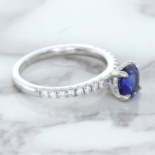 Load image into Gallery viewer, 1.12ct Round Blue Sapphire Ring with Diamond Accents in 18K White Gold