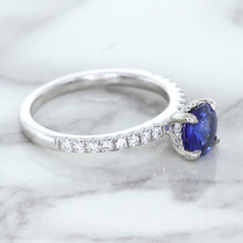Load image into Gallery viewer, 1.12ct Round Blue Sapphire Ring with Diamond Accents in 18K White Gold