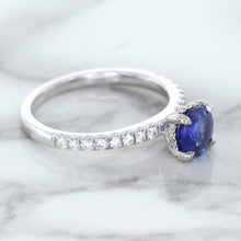 Load image into Gallery viewer, 1.12ct Round Blue Sapphire Ring with Diamond Accents in 18K White Gold