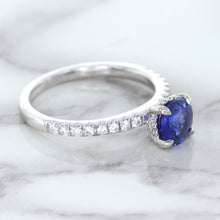 Load image into Gallery viewer, 1.12ct Round Blue Sapphire Ring with Diamond Accents in 18K White Gold