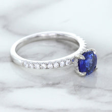 Load image into Gallery viewer, 1.12ct Round Blue Sapphire Ring with Diamond Accents in 18K White Gold