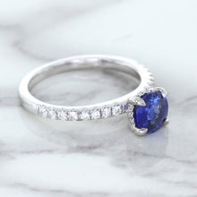 Load image into Gallery viewer, 1.12ct Round Blue Sapphire Ring with Diamond Accents in 18K White Gold