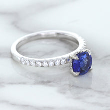 Load image into Gallery viewer, 1.12ct Round Blue Sapphire Ring with Diamond Accents in 18K White Gold