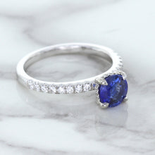 Load image into Gallery viewer, 1.12ct Round Blue Sapphire Ring with Diamond Accents in 18K White Gold