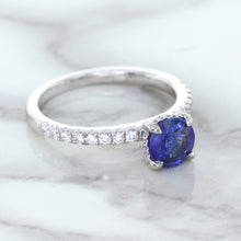 Load image into Gallery viewer, 1.12ct Round Blue Sapphire Ring with Diamond Accents in 18K White Gold