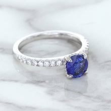 Load image into Gallery viewer, 1.12ct Round Blue Sapphire Ring with Diamond Accents in 18K White Gold