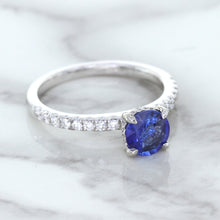 Load image into Gallery viewer, 1.12ct Round Blue Sapphire Ring with Diamond Accents in 18K White Gold