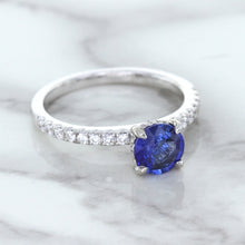 Load image into Gallery viewer, 1.12ct Round Blue Sapphire Ring with Diamond Accents in 18K White Gold