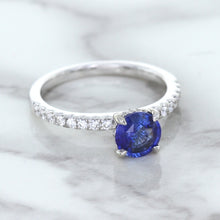 Load image into Gallery viewer, 1.12ct Round Blue Sapphire Ring with Diamond Accents in 18K White Gold