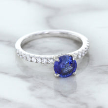 Load image into Gallery viewer, 1.12ct Round Blue Sapphire Ring with Diamond Accents in 18K White Gold