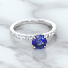 Load image into Gallery viewer, 1.12ct Round Blue Sapphire Ring with Diamond Accents in 18K White Gold