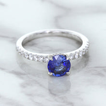 Load image into Gallery viewer, 1.12ct Round Blue Sapphire Ring with Diamond Accents in 18K White Gold