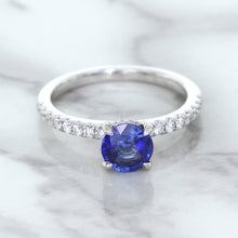 Load image into Gallery viewer, 1.12ct Round Blue Sapphire Ring with Diamond Accents in 18K White Gold