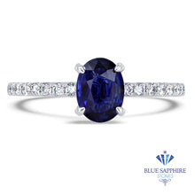 Load image into Gallery viewer, 1.06ct Oval Unheated Blue Sapphire Ring with Diamonds in 18K White Gold