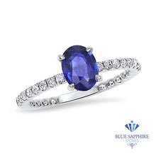 Load image into Gallery viewer, 1.06ct Oval Unheated Blue Sapphire Ring with Diamonds in 18K White Gold