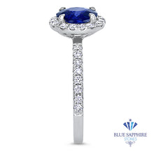 Load image into Gallery viewer, 1.62ct Round Blue Sapphire Ring with Diamond Halo in 18K White Gold