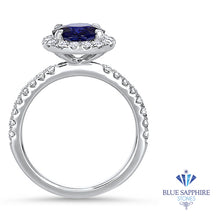 Load image into Gallery viewer, 1.62ct Round Blue Sapphire Ring with Diamond Halo in 18K White Gold