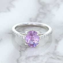 Load image into Gallery viewer, 2.01ct Oval Unheated EGL Certified Purple Sapphire Ring with Diamonds in 18K White Gold