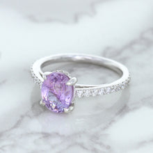 Load image into Gallery viewer, 2.01ct Oval Unheated EGL Certified Purple Sapphire Ring with Diamonds in 18K White Gold