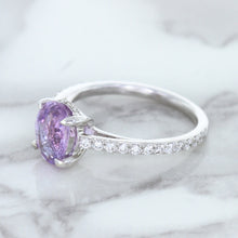 Load image into Gallery viewer, 2.01ct Oval Unheated EGL Certified Purple Sapphire Ring with Diamonds in 18K White Gold