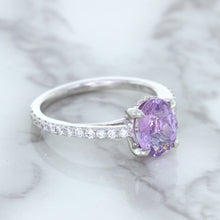Load image into Gallery viewer, 2.01ct Oval Unheated EGL Certified Purple Sapphire Ring with Diamonds in 18K White Gold