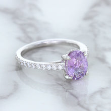 Load image into Gallery viewer, 2.01ct Oval Unheated EGL Certified Purple Sapphire Ring with Diamonds in 18K White Gold