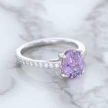 Load image into Gallery viewer, 2.01ct Oval Unheated EGL Certified Purple Sapphire Ring with Diamonds in 18K White Gold