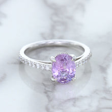 Load image into Gallery viewer, 2.01ct Oval Unheated EGL Certified Purple Sapphire Ring with Diamonds in 18K White Gold