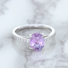 Load image into Gallery viewer, 2.01ct Oval Unheated EGL Certified Purple Sapphire Ring with Diamonds in 18K White Gold