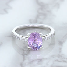 Load image into Gallery viewer, 2.01ct Oval Unheated EGL Certified Purple Sapphire Ring with Diamonds in 18K White Gold