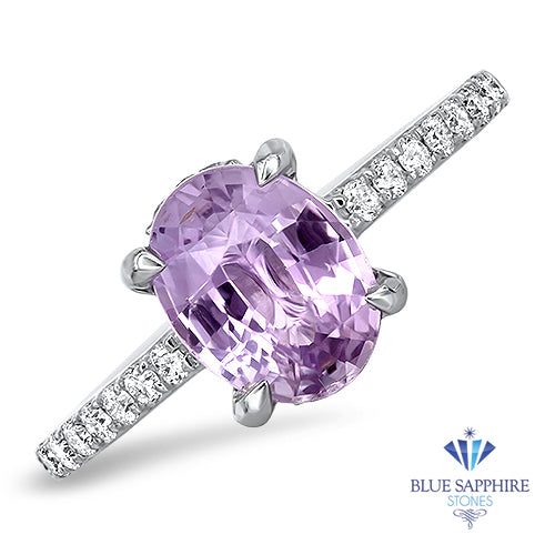 2.01ct Oval Unheated EGL Certified Purple Sapphire Ring with Diamonds in 18K White Gold