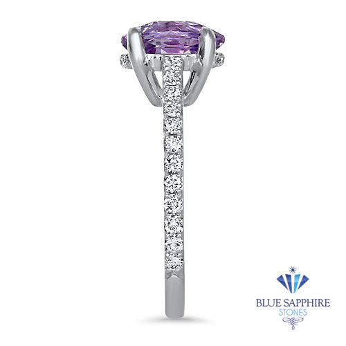 2.01ct Oval Unheated EGL Certified Purple Sapphire Ring with Diamonds in 18K White Gold