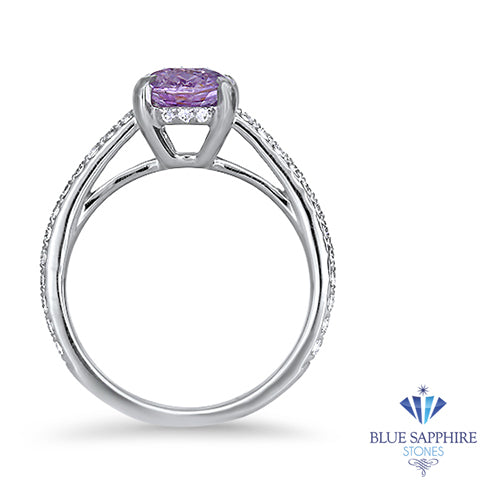2.01ct Oval Unheated EGL Certified Purple Sapphire Ring with Diamonds in 18K White Gold