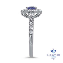 Load image into Gallery viewer, 0.68ct. Round Blue Sapphire Ring with Diamond Halo in 18K White Gold