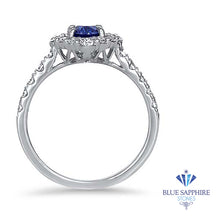 Load image into Gallery viewer, 0.68ct. Round Blue Sapphire Ring with Diamond Halo in 18K White Gold
