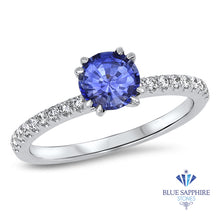 Load image into Gallery viewer, 0.95ct Round Blue Sapphire Ring with Diamond Accents in 18K White Gold