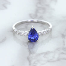 Load image into Gallery viewer, 1.22ct. Pear Blue Sapphire Ring with Diamond Accents in 18K White Gold