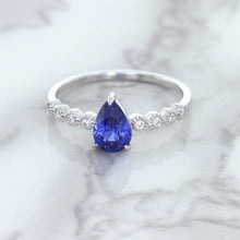 Load image into Gallery viewer, 1.22ct. Pear Blue Sapphire Ring with Diamond Accents in 18K White Gold