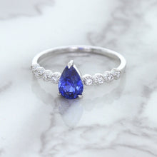Load image into Gallery viewer, 1.22ct. Pear Blue Sapphire Ring with Diamond Accents in 18K White Gold