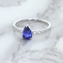 Load image into Gallery viewer, 1.22ct. Pear Blue Sapphire Ring with Diamond Accents in 18K White Gold