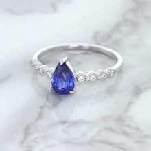 Load image into Gallery viewer, 1.22ct. Pear Blue Sapphire Ring with Diamond Accents in 18K White Gold