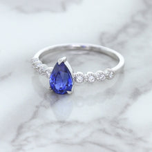 Load image into Gallery viewer, 1.22ct. Pear Blue Sapphire Ring with Diamond Accents in 18K White Gold