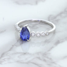 Load image into Gallery viewer, 1.22ct. Pear Blue Sapphire Ring with Diamond Accents in 18K White Gold