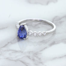 Load image into Gallery viewer, 1.22ct. Pear Blue Sapphire Ring with Diamond Accents in 18K White Gold