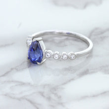 Load image into Gallery viewer, 1.22ct. Pear Blue Sapphire Ring with Diamond Accents in 18K White Gold